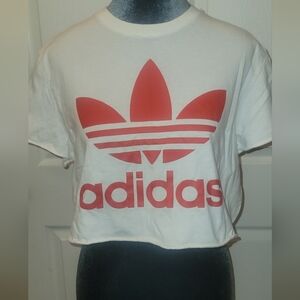 Adidas White Tee with Red Logo Cut Off